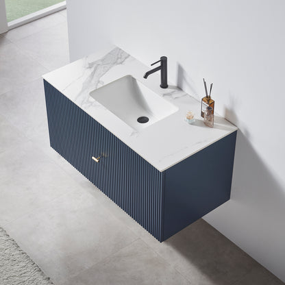 Barcelona 42" Wall Mounted Bathroom Vanity with White Sintered Stone Top and Ceramic Undermount Sink