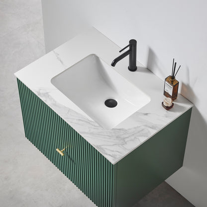 Barcelona 30" Wall Mounted Bathroom Vanity with White Sintered Stone Top and Ceramic Undermount Sink