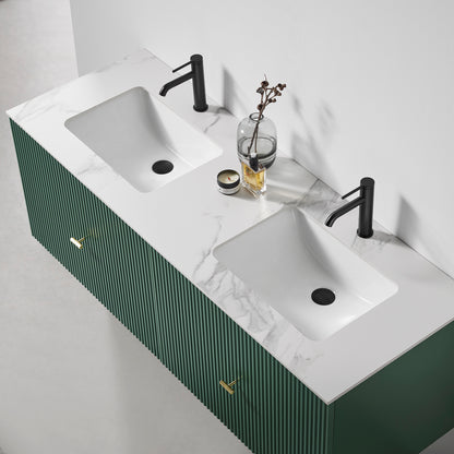 Barcelona 60" Wall Mounted Bathroom Vanity with White Sintered Stone Top and Ceramic Undermount Sinks