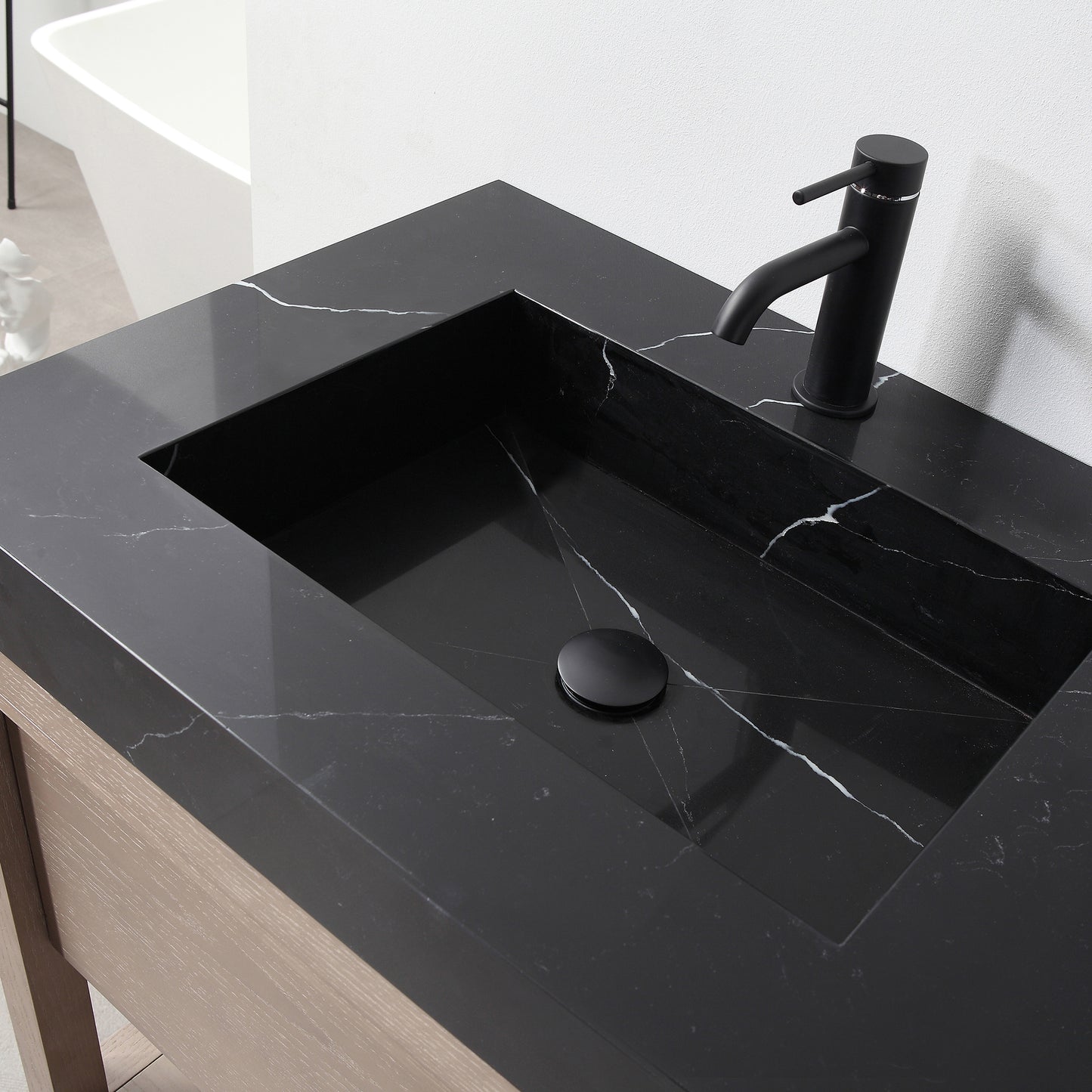 Bibury 48" Freestanding Bathroom Vanity with Black Marquina Quartz Integrated Sink Top