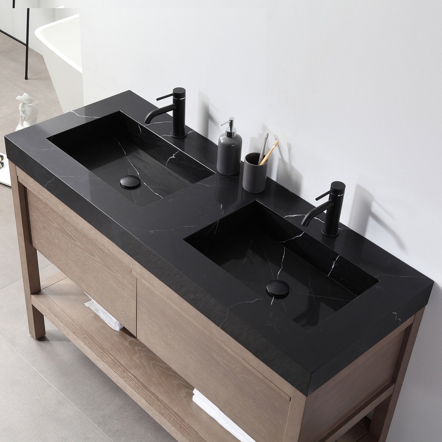 Bibury 48" Freestanding Bathroom Vanity with Black Marquina Quartz Integrated Sink Top