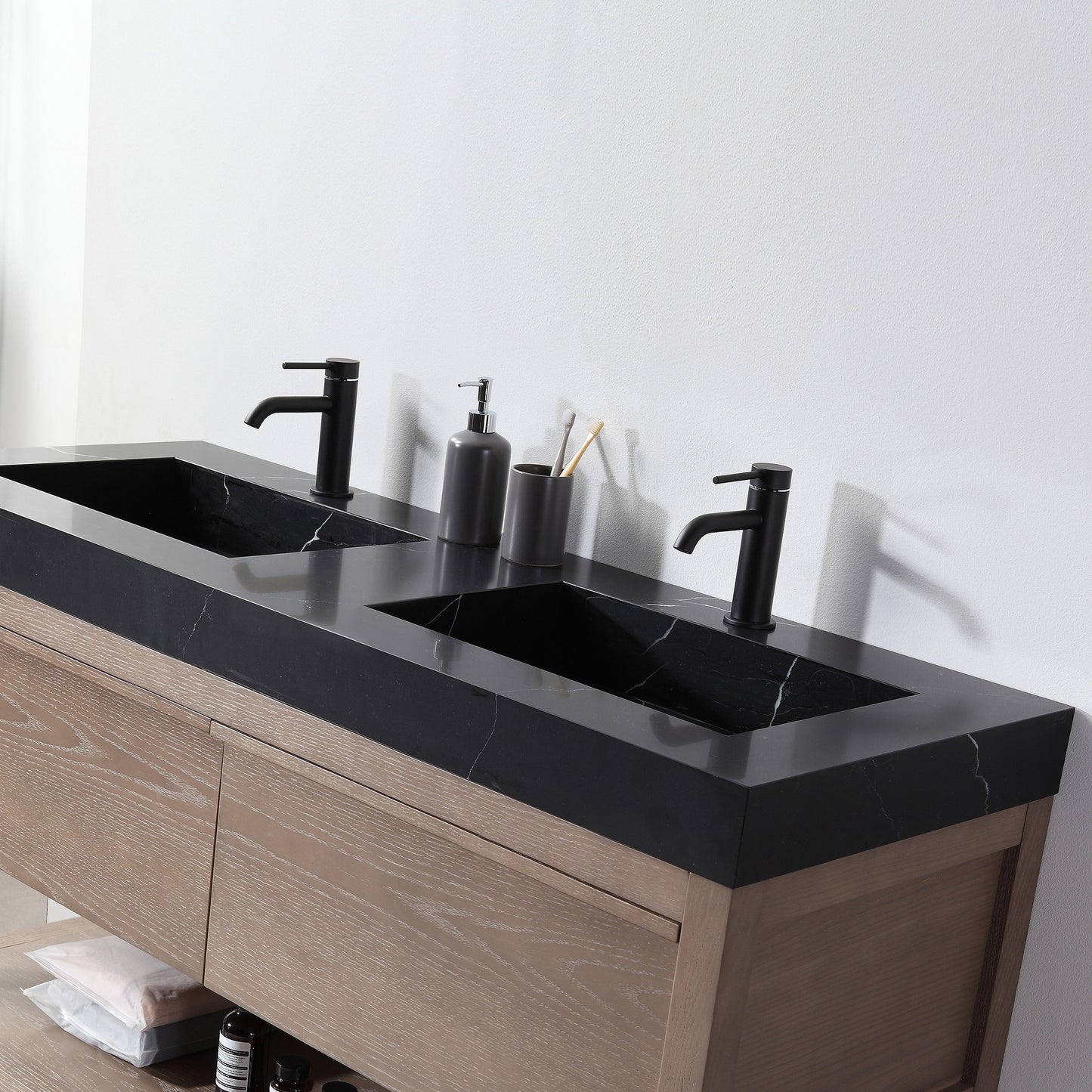 Bibury 48" Freestanding Bathroom Vanity with Black Marquina Quartz Integrated Sink Top