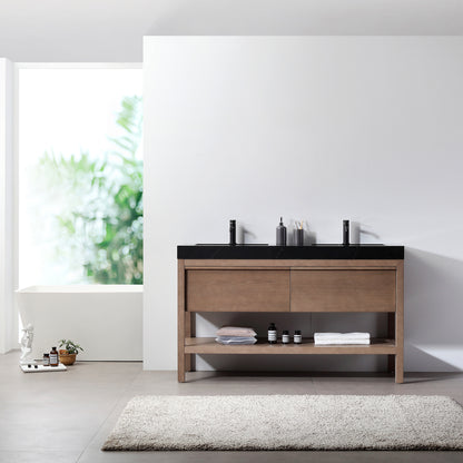 Bibury 60" Freestanding Bathroom Vanity with Black Marquina Quartz Integrated Sink Top