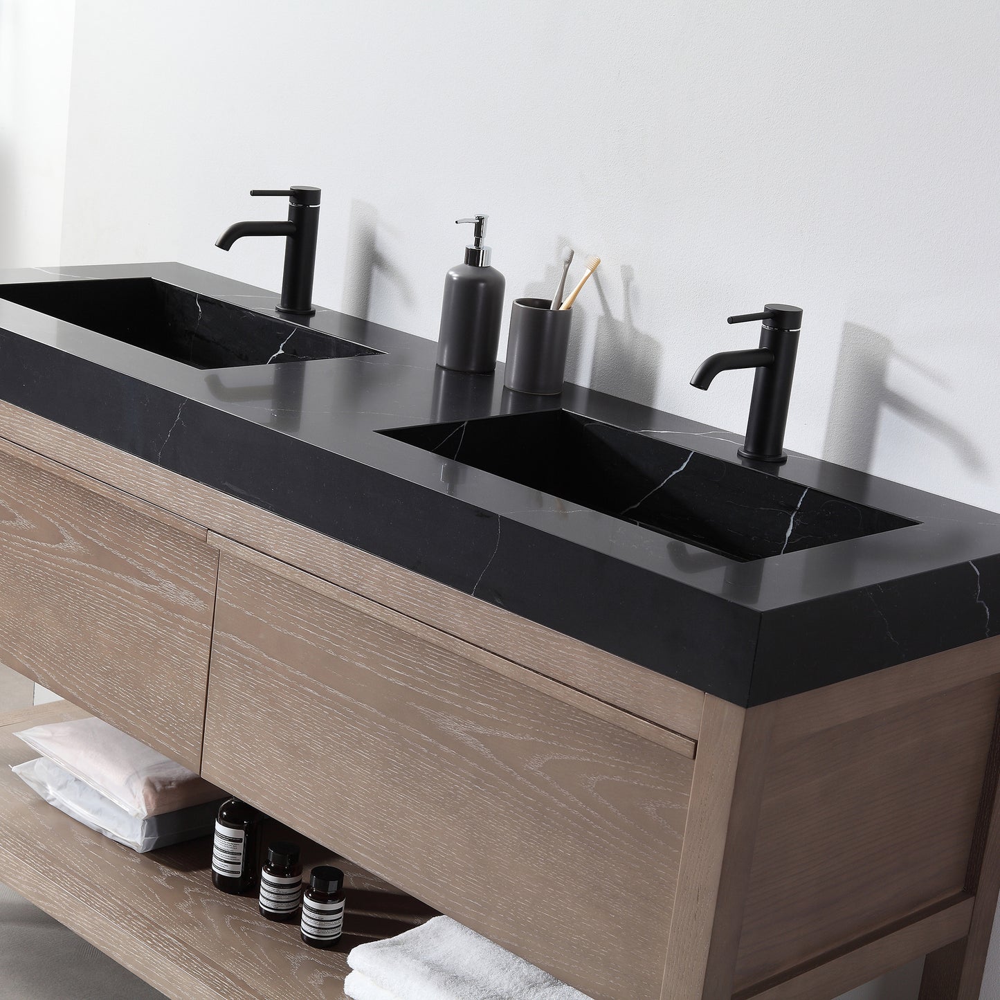 Bibury 60" Freestanding Bathroom Vanity with Black Marquina Quartz Integrated Sink Top