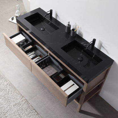 Bibury 72" Freestanding Bathroom Vanity with Black Marquina Quartz Integrated Sink Top