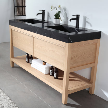 Bibury 60" Freestanding Bathroom Vanity with Black Marquina Quartz Integrated Sink Top