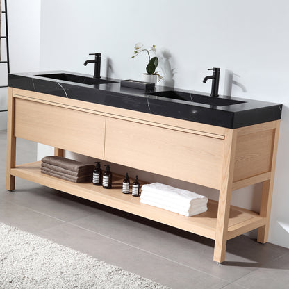 Bibury 72" Freestanding Bathroom Vanity with Black Marquina Quartz Integrated Sink Top