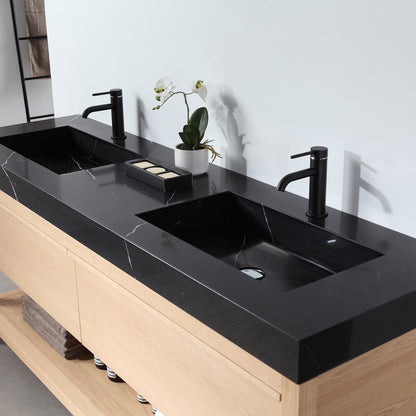 Bibury 72" Freestanding Bathroom Vanity with Black Marquina Quartz Integrated Sink Top