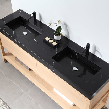 Bibury 72" Freestanding Bathroom Vanity with Black Marquina Quartz Integrated Sink Top