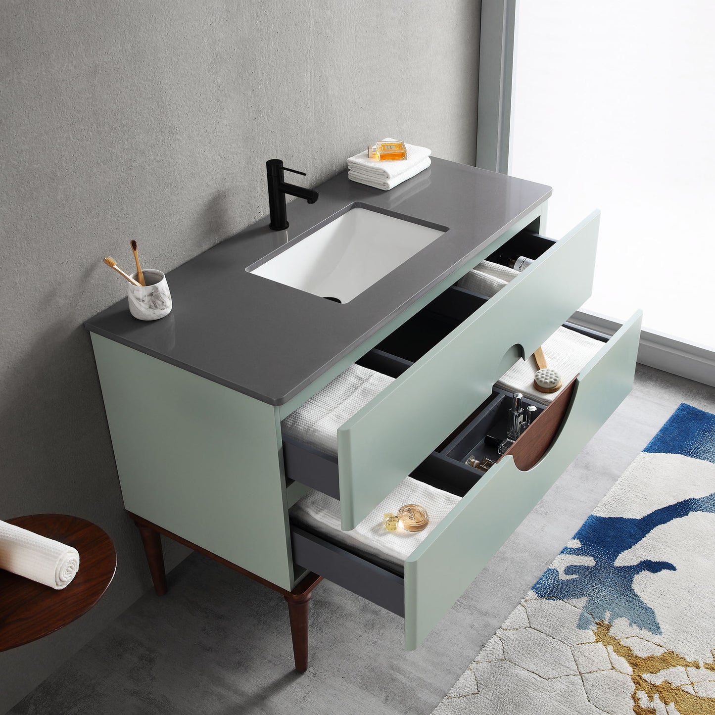 Burano 48" Freestanding Bathroom Vanity with Dark Grey Quartz Top and Ceramic Undermount Sink