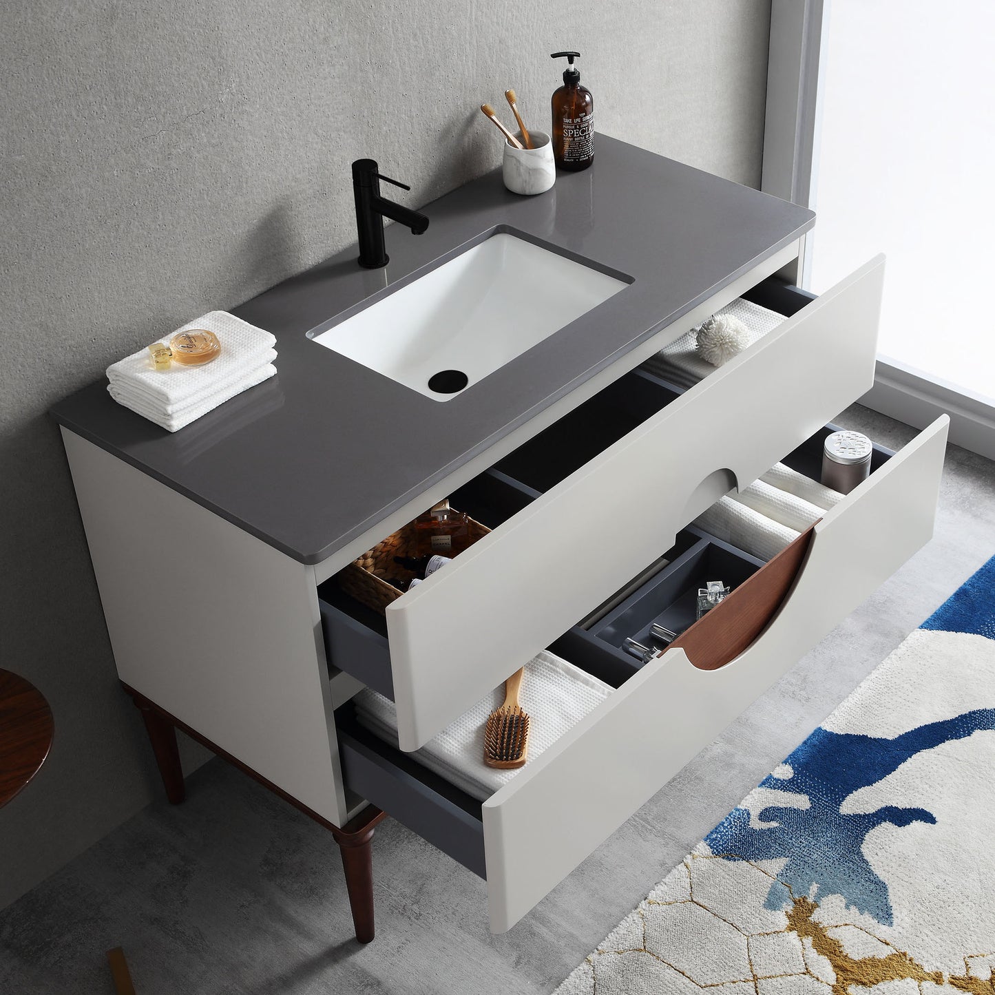 Burano 48" Freestanding Bathroom Vanity with Dark Grey Quartz Top and Ceramic Undermount Sink