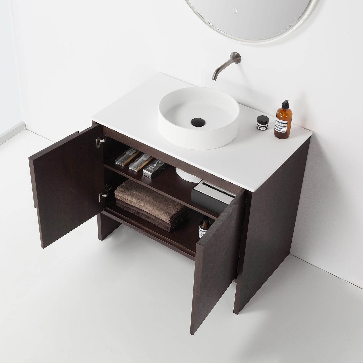 Celle 36" Freestanding Bathroom Vanity with Premium Grade ATH Matte Solid Surface Top and Vessel Sink