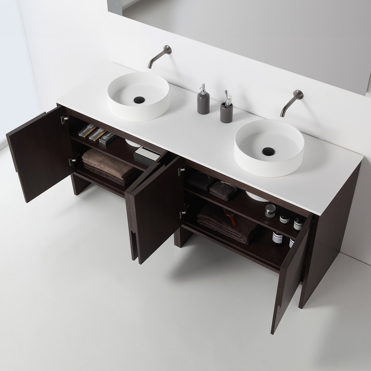 Celle 72" Freestanding Bathroom Vanity with Premium Grade ATH Matte Solid Surface Top and Vessel Sinks