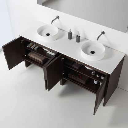 Celle 72" Freestanding Bathroom Vanity with Premium Grade ATH Matte Solid Surface Top and Vessel Sinks