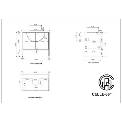 Celle 36" Freestanding Bathroom Vanity with Premium Grade ATH Matte Solid Surface Top and Vessel Sink