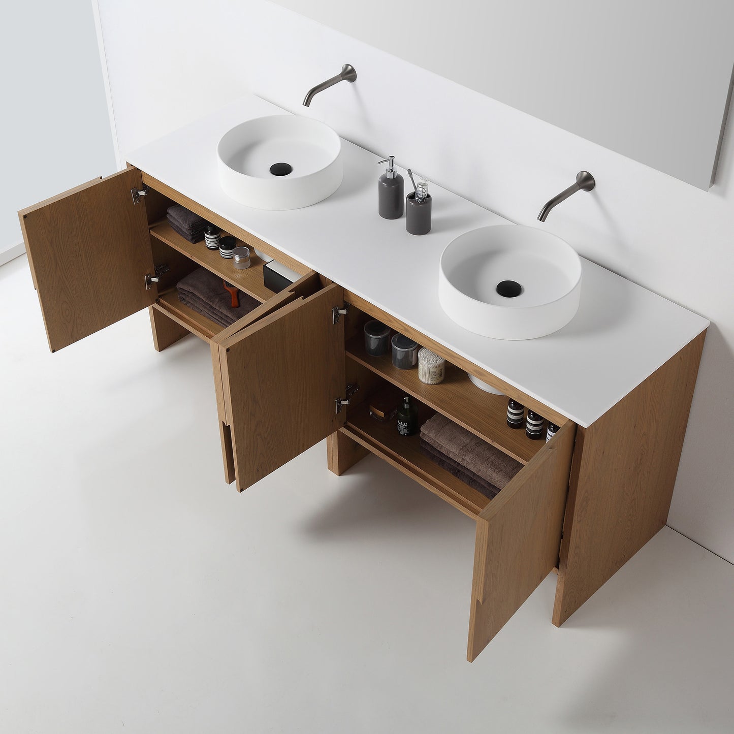 Celle 72" Freestanding Bathroom Vanity with Premium Grade ATH Matte Solid Surface Top and Vessel Sinks