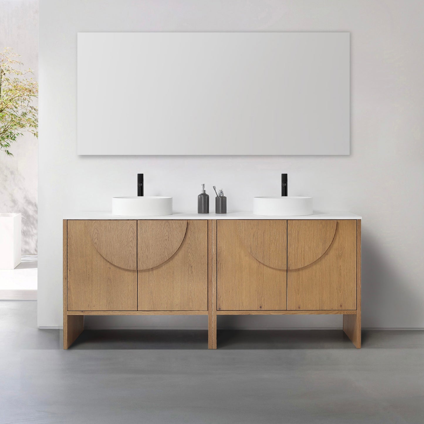 Celle 72" Freestanding Bathroom Vanity with Premium Grade ATH Matte Solid Surface Top and Vessel Sinks