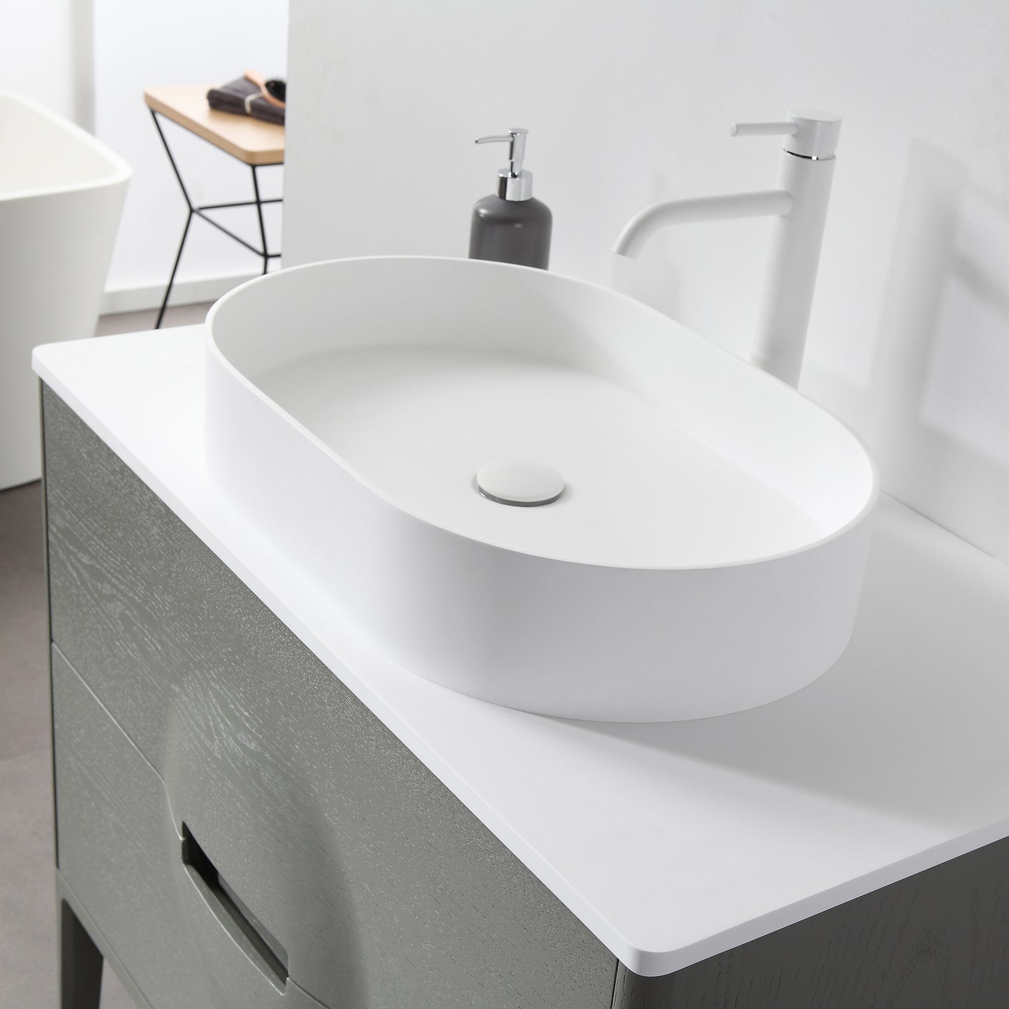 Colmar 36" Freestanding Bathroom Vanity with Premium Grade ATH Matte Solid Surface Top and Vessel Sink