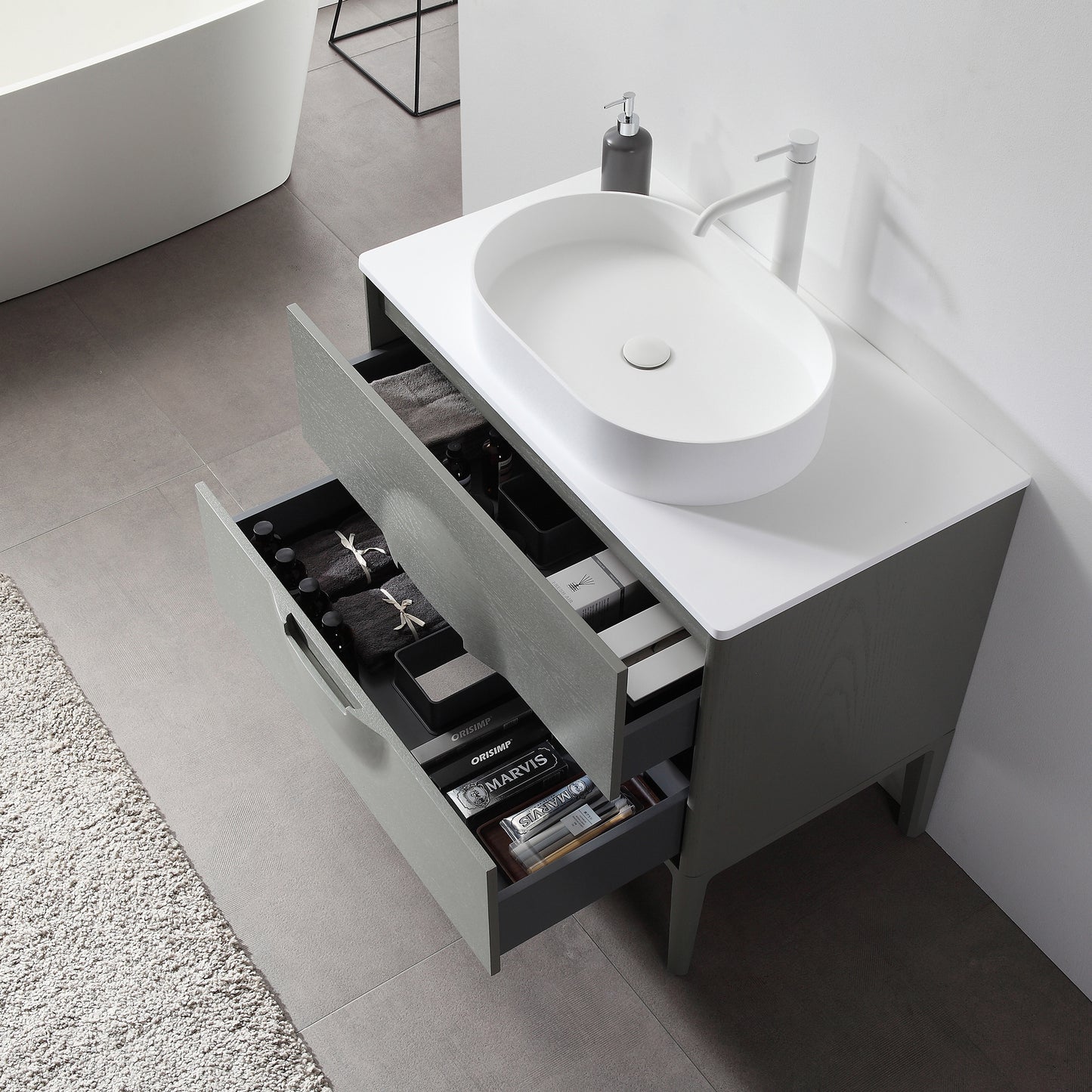 Colmar 36" Freestanding Bathroom Vanity with Premium Grade ATH Matte Solid Surface Top and Vessel Sink