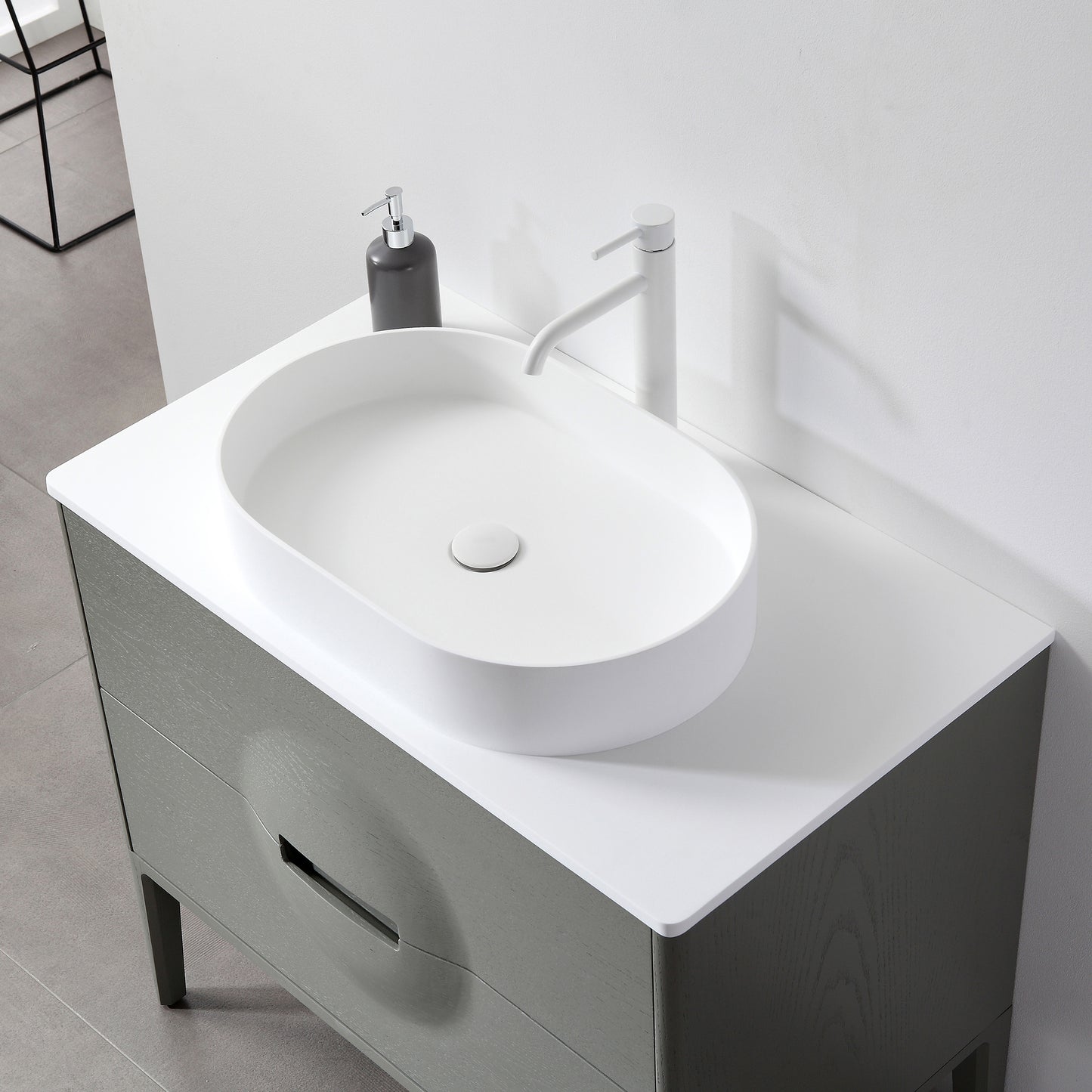 Colmar 36" Freestanding Bathroom Vanity with Premium Grade ATH Matte Solid Surface Top and Vessel Sink