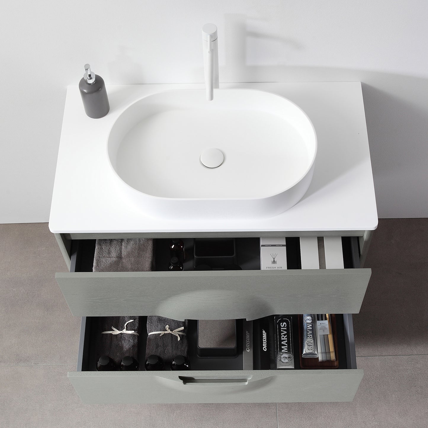 Colmar 36" Freestanding Bathroom Vanity with Premium Grade ATH Matte Solid Surface Top and Vessel Sink