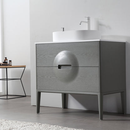 Colmar 36" Freestanding Bathroom Vanity with Premium Grade ATH Matte Solid Surface Top and Vessel Sink