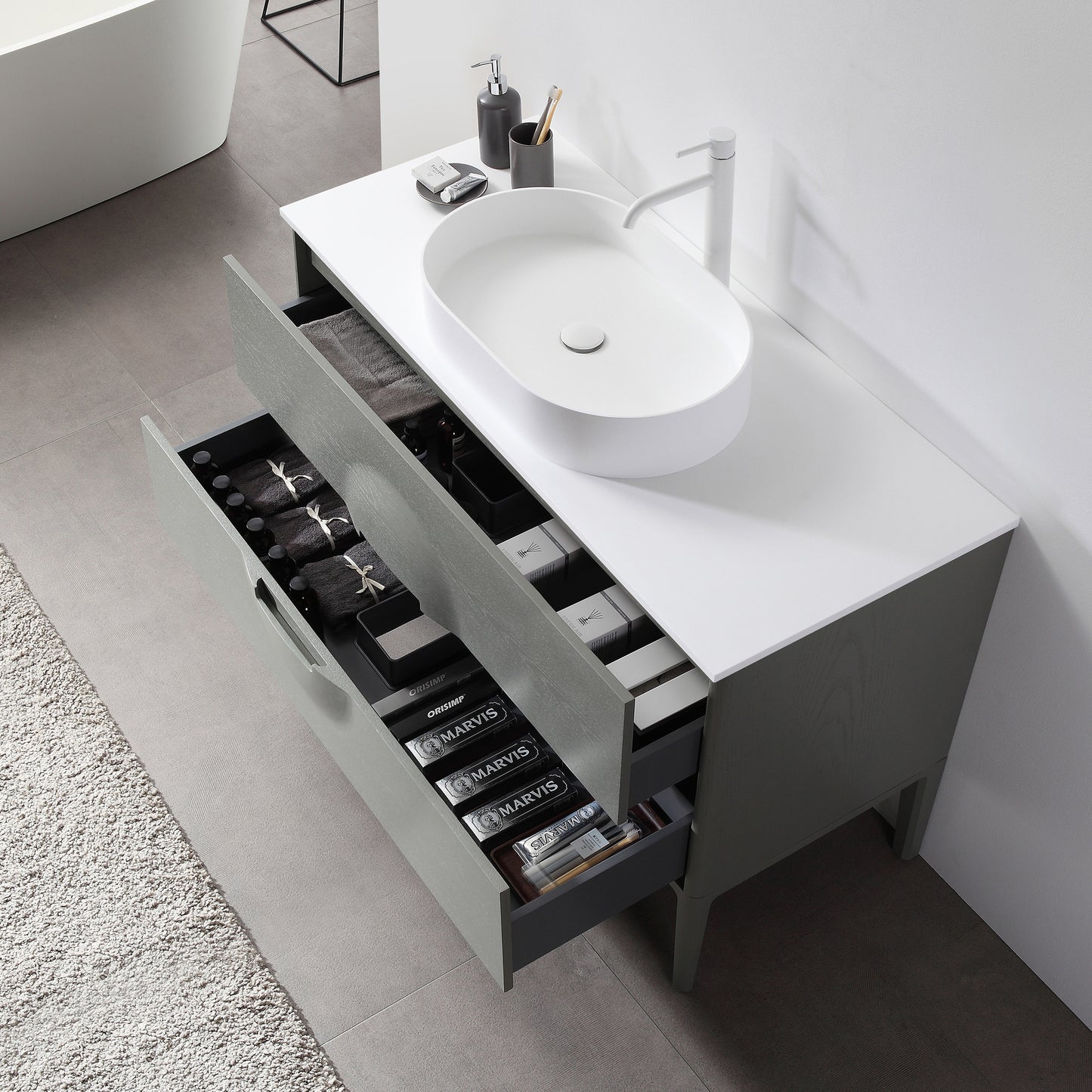 Colmar 48" Freestanding Bathroom Vanity with Premium Grade ATH Matte Solid Surface Top and Vessel Sink