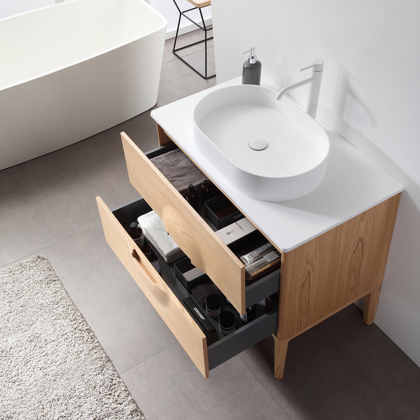 Colmar 36" Freestanding Bathroom Vanity with Premium Grade ATH Matte Solid Surface Top and Vessel Sink