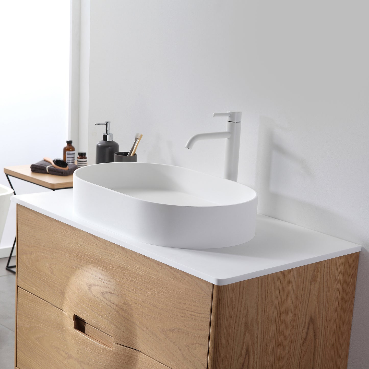 Colmar 36" Freestanding Bathroom Vanity with Premium Grade ATH Matte Solid Surface Top and Vessel Sink