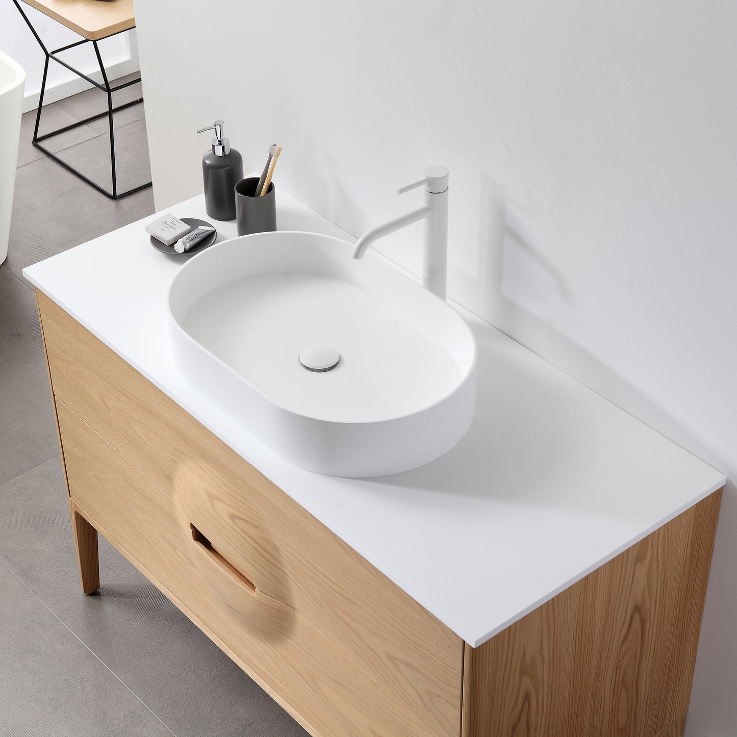 Colmar 48" Freestanding Bathroom Vanity with Premium Grade ATH Matte Solid Surface Top and Vessel Sink