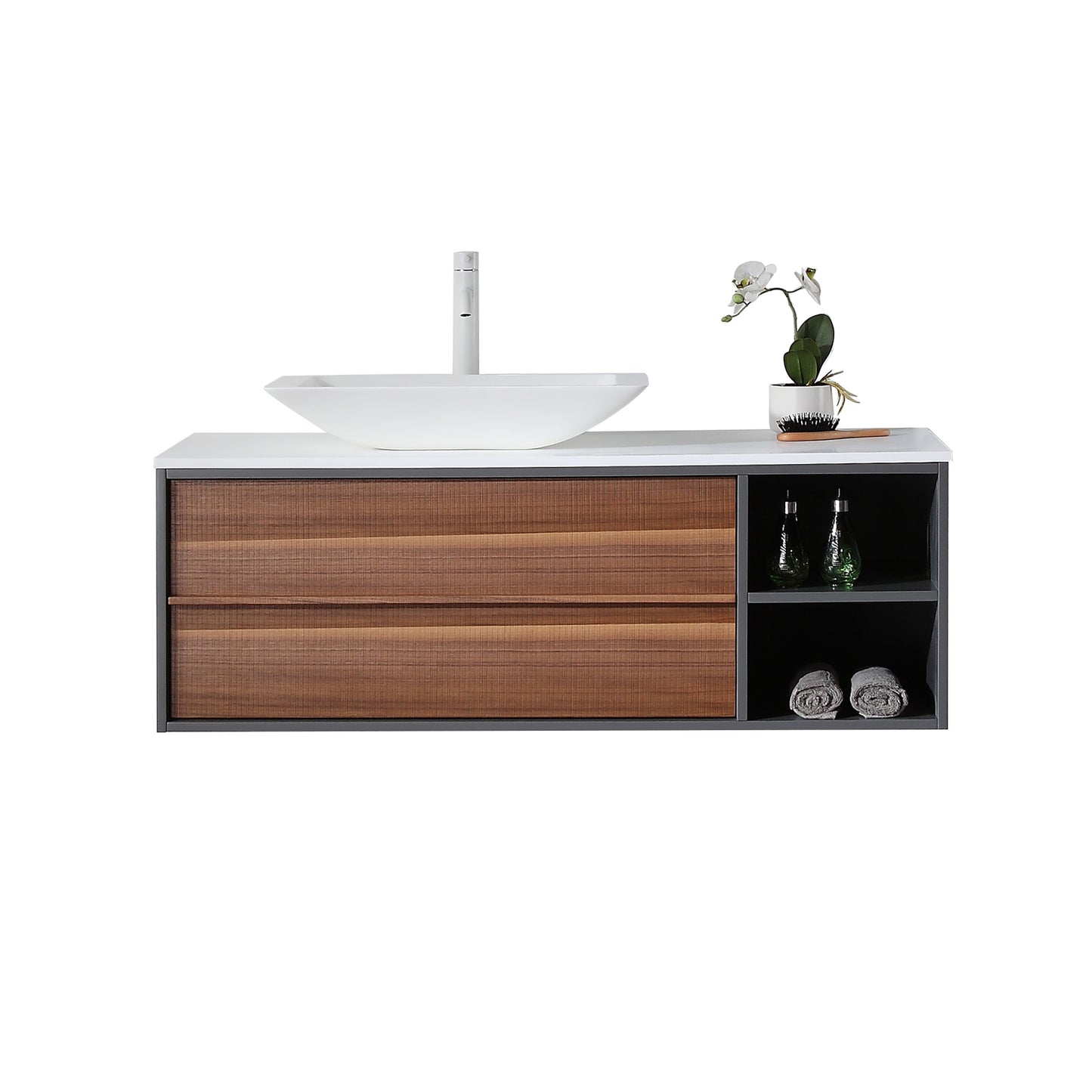 Goreme 48" Wall Mounted Bathroom Vanity with Premium Grade ATH Matte Solid Surface Top and Vessel Sink