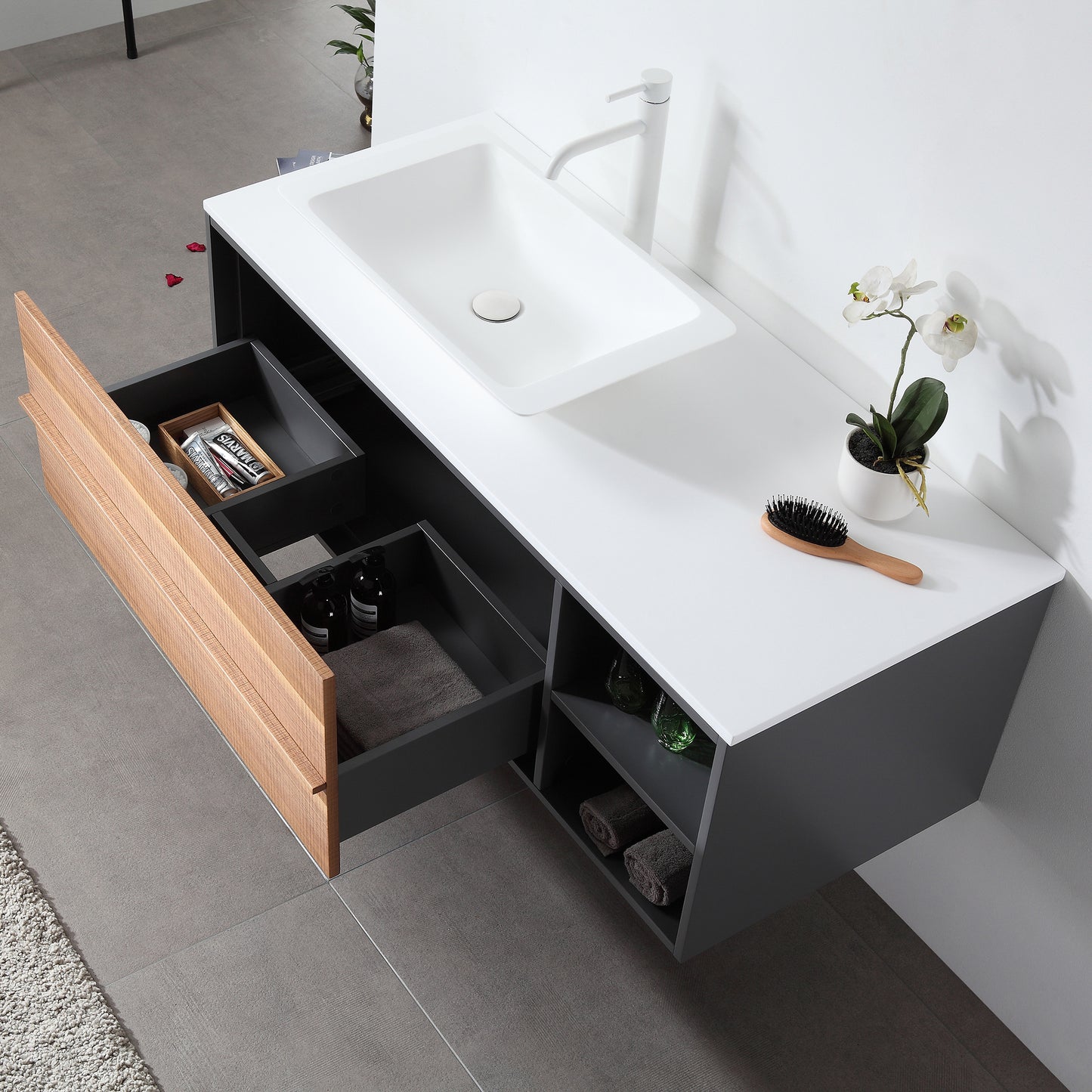 Goreme 48" Wall Mounted Bathroom Vanity with Premium Grade ATH Matte Solid Surface Top and Vessel Sink