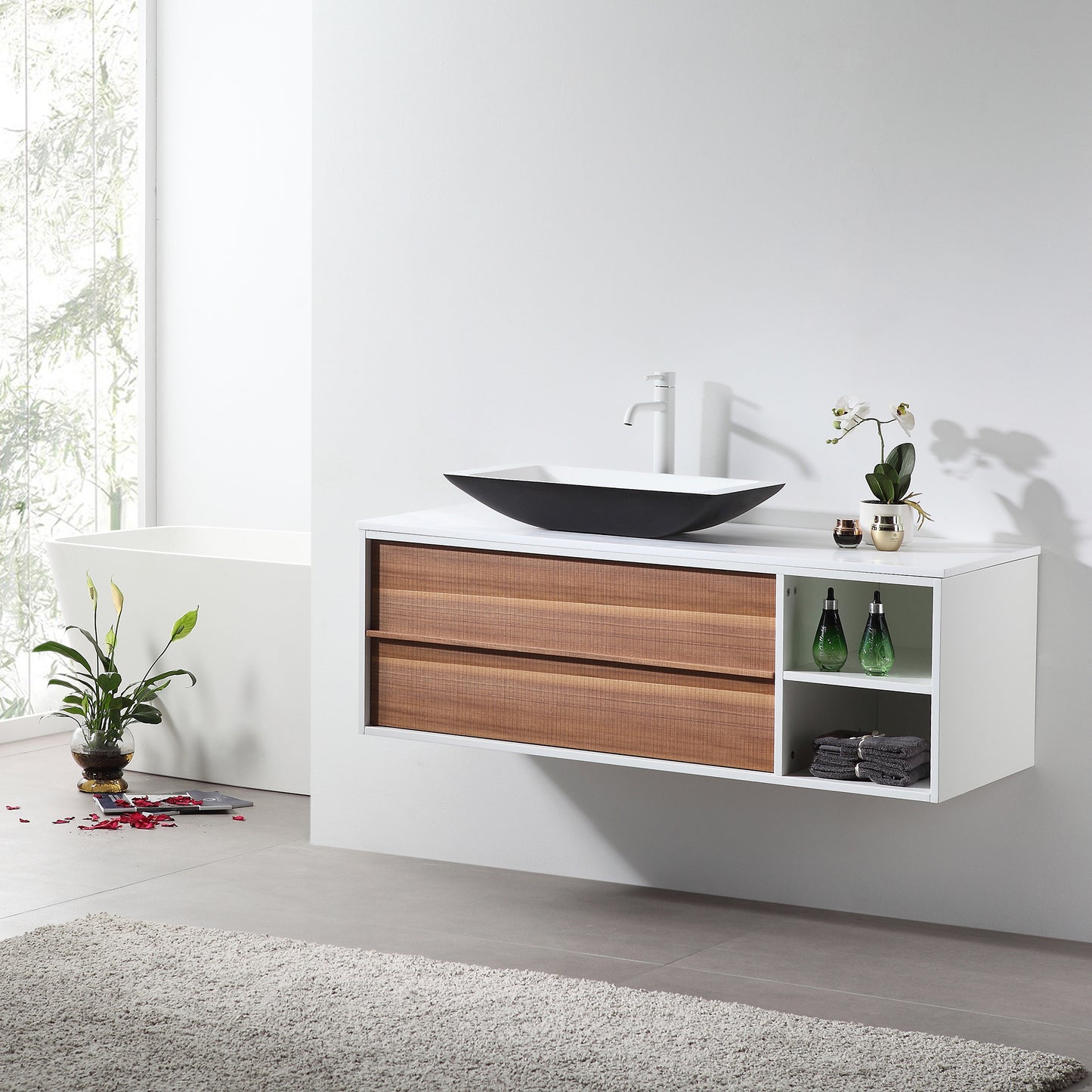 Goreme 48" Wall Mounted Bathroom Vanity with Premium Grade ATH Matte Solid Surface Top and Vessel Sink