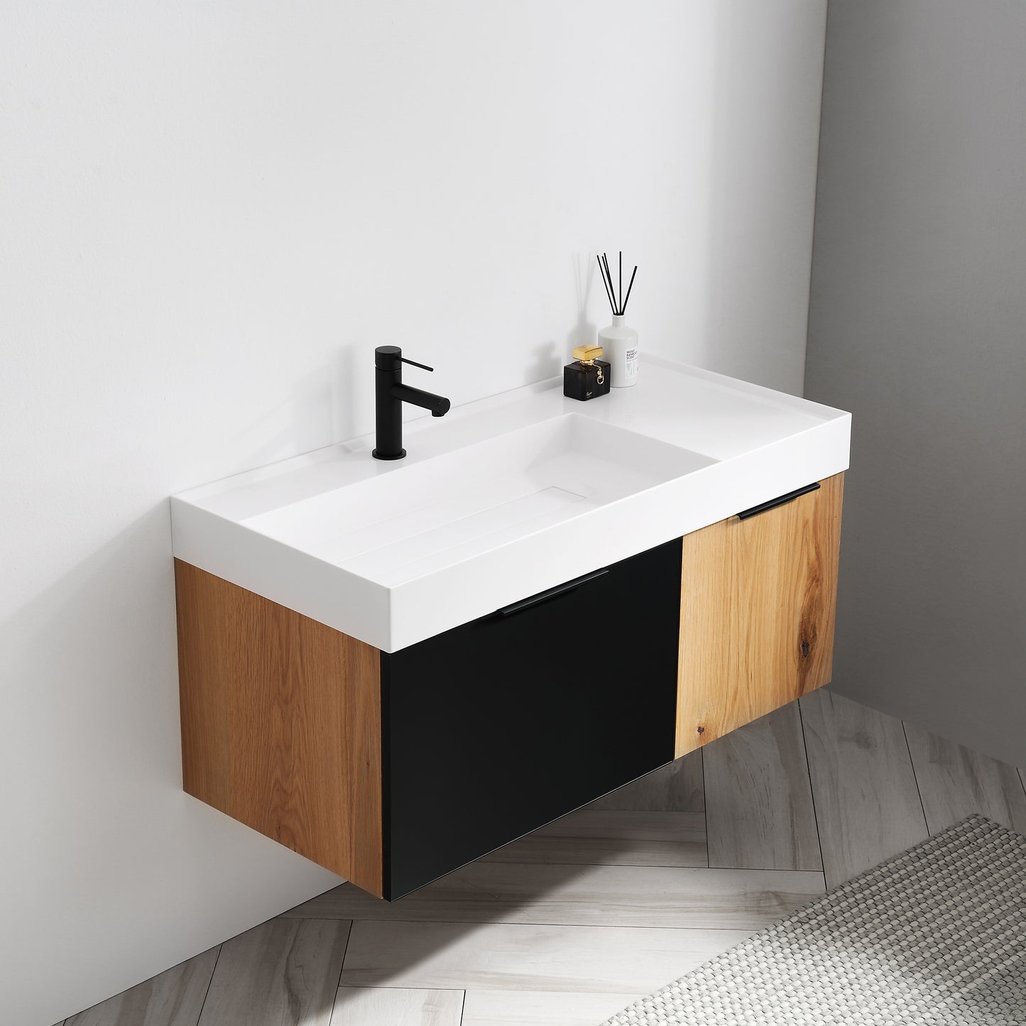 Lugano 42" Wall Mounted Bathroom Vanity with Acrylic Integrated Sink Top