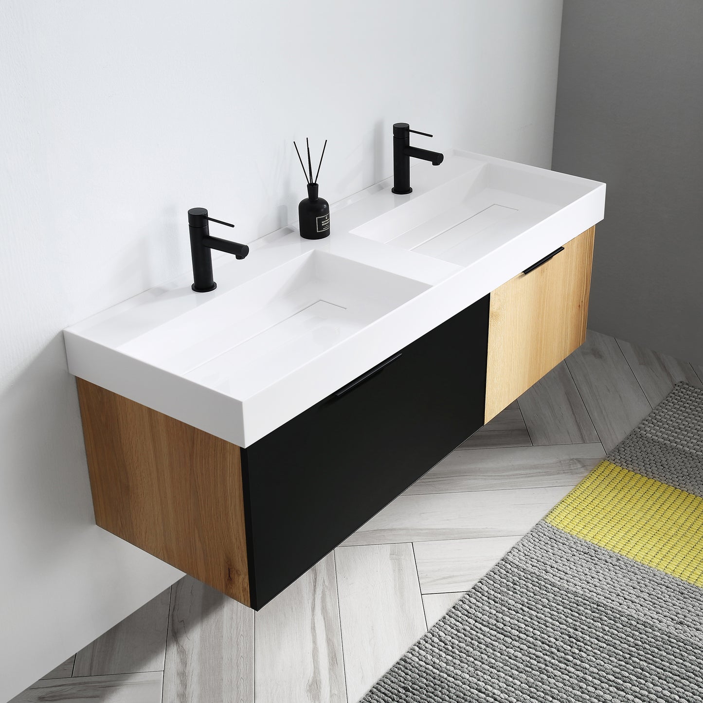 Lugano 55" Wall Mounted Bathroom Vanity with Acrylic Integrated Sink Top