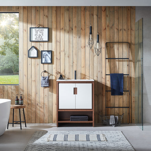 Lyon 30" Freestanding Bathroom Vanity with White Sintered Stone Top and Ceramic Undermount Sink