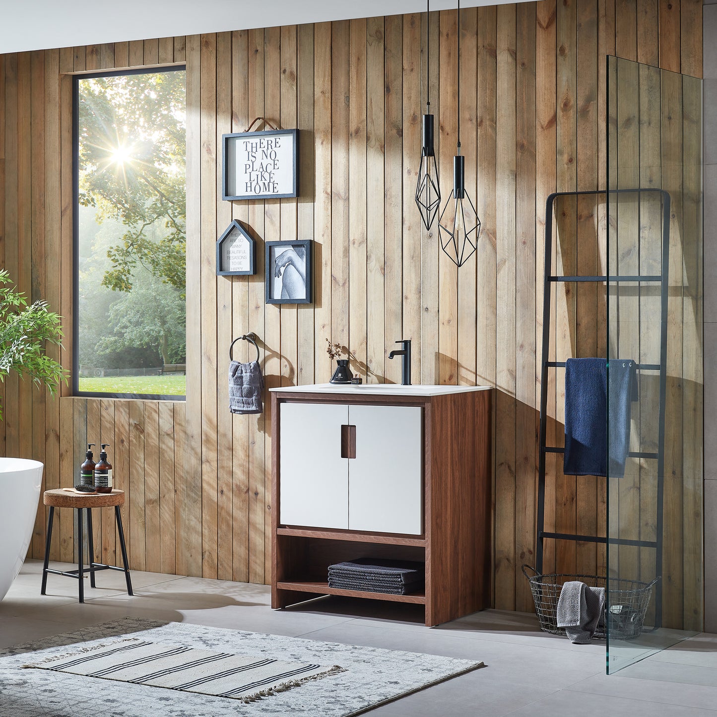 Lyon 30" Freestanding Bathroom Vanity with White Sintered Stone Top and Ceramic Undermount Sink