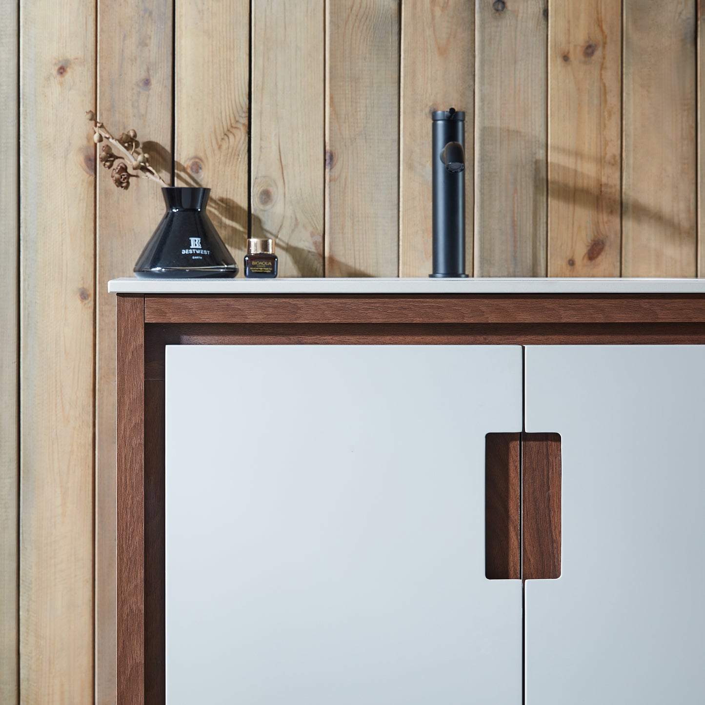 Lyon 30" Freestanding Bathroom Vanity with White Sintered Stone Top and Ceramic Undermount Sink