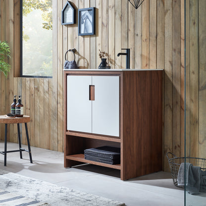 Lyon 30" Freestanding Bathroom Vanity with White Sintered Stone Top and Ceramic Undermount Sink