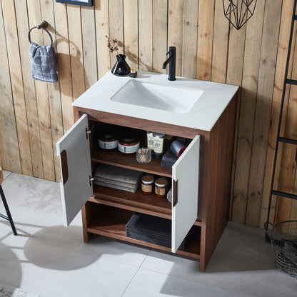 Lyon 30" Freestanding Bathroom Vanity with White Sintered Stone Top and Ceramic Undermount Sink