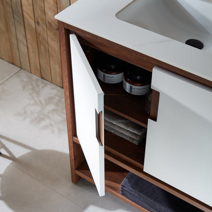 Lyon 30" Freestanding Bathroom Vanity with White Sintered Stone Top and Ceramic Undermount Sink