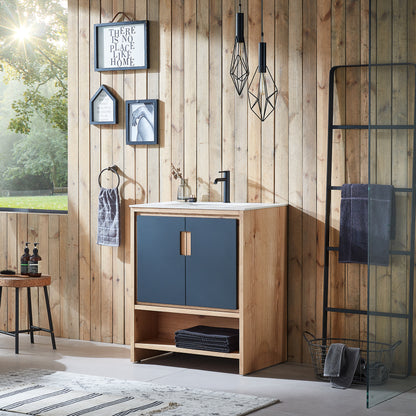 Lyon 30" Freestanding Bathroom Vanity with White Sintered Stone Top and Ceramic Undermount Sink