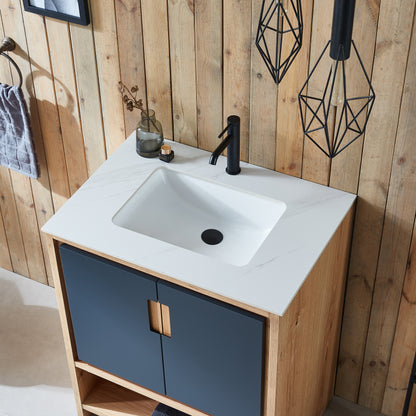 Lyon 30" Freestanding Bathroom Vanity with White Sintered Stone Top and Ceramic Undermount Sink