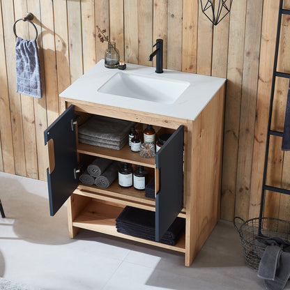 Lyon 30" Freestanding Bathroom Vanity with White Sintered Stone Top and Ceramic Undermount Sink