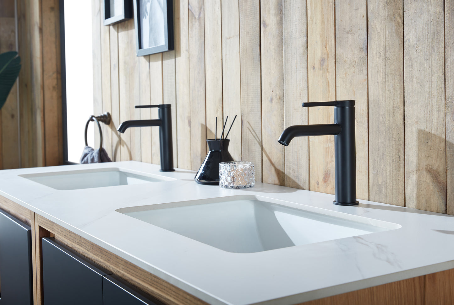 Lyon 60" Freestanding Bathroom Vanity with White Sintered Stone Top and Ceramic Undermount Sinks