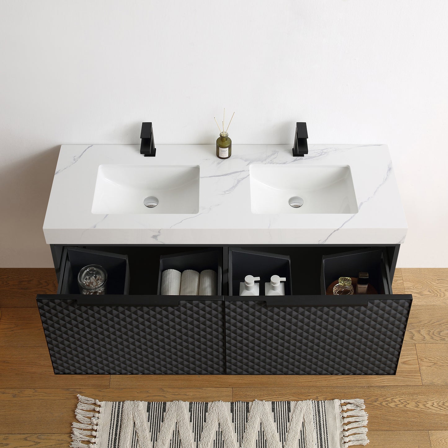 Manarola 48" Wall Mounted Bathroom Vanity with Quartz Top and Cermic Undermount Sinks