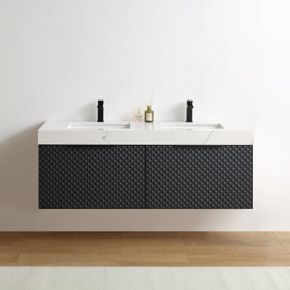 Manarola 60" Wall Mounted Bathroom Vanity with Quartz Top and Cermic Undermount Sinks