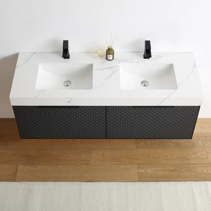 Manarola 60" Wall Mounted Bathroom Vanity with Quartz Top and Cermic Undermount Sinks