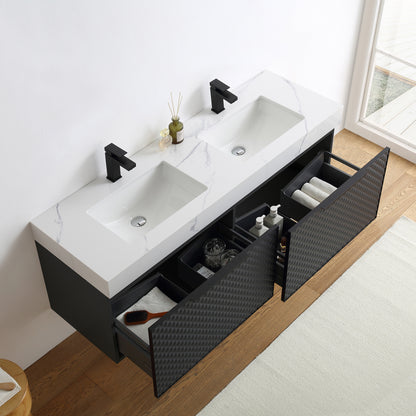 Manarola 60" Wall Mounted Bathroom Vanity with Quartz Top and Cermic Undermount Sinks