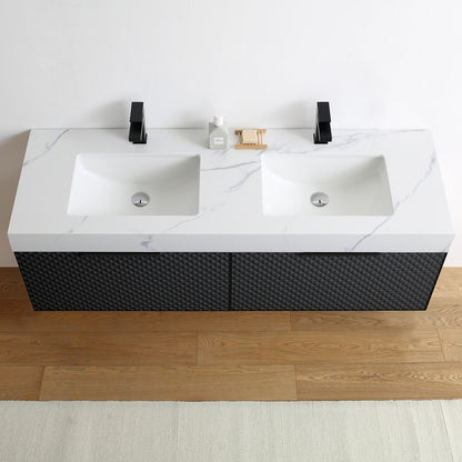 Manarola 72" Wall Mounted Bathroom Vanity with Quartz Top and Cermic Undermount Sinks